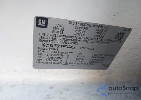 2015 Chevrolet Silverado 2500Hd Wt из США, поврежденный, VIN 1GC1KUEG1FF640459